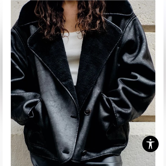 ZARA DOUBLE FACED JACKET ZW COLLECTION BLACK 3548/246 SMALL SHEARLING COAT FALL - Picture 9 of 16